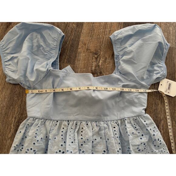 Alter'd State Cowgirl Core Light Blue Eyelet Puff Sleeve Top - Picture 5 of 5